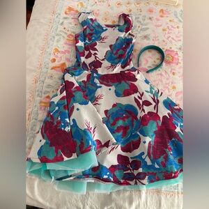 Weissman Floral Dress with Blue and red/burgundy  Accents